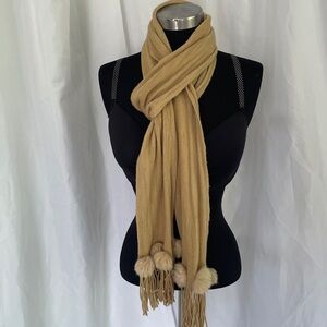 Stylish Tan Scarf with Pom Poms 76x6